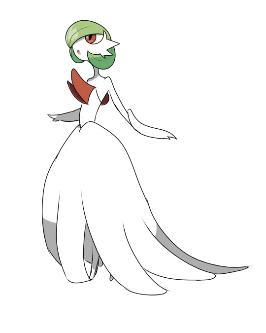 A drawing of a Gardevoir from Pokemon looking into the sky.