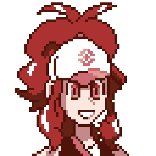 A pixel art rendition of Hilda, the female trainer from Pokemon Black